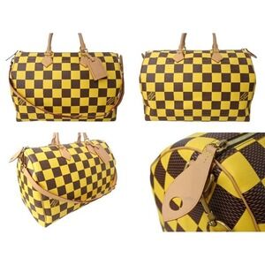 Louis Vuitton Boston Canvas Speedy Yellow Damier Bag Pop Bandouliere